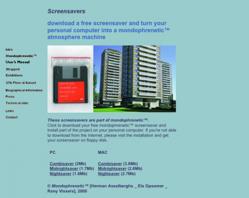 Capture of the 'screensavers section' of the Mondophrenetic™ website.